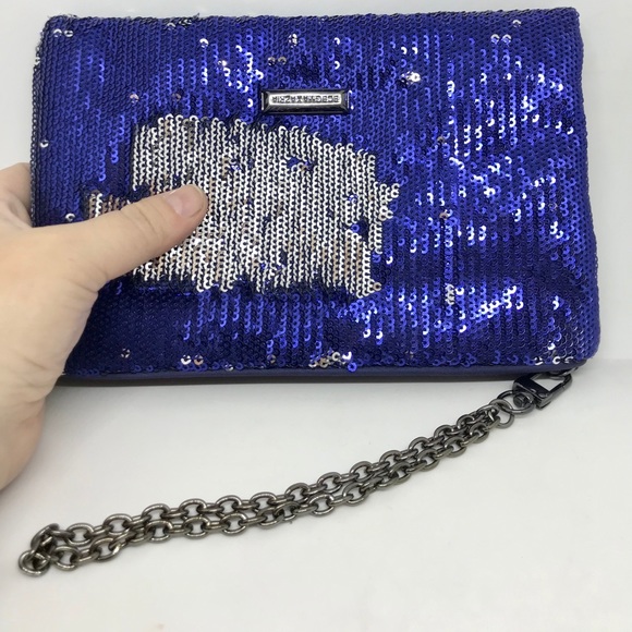 BCBGMaxazria Sequined Clutch Purse - Blue & Silver - Picture 2 of 8